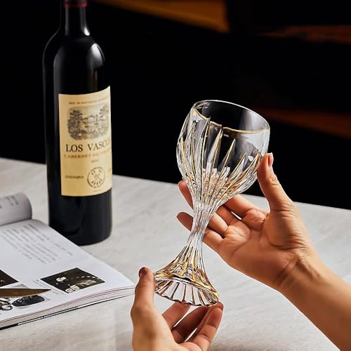 MAGCOLOR Hand Painted Gold Wine Glass Crystal Cup Set of 2,Wine Glass Tumbler-7.3 inch tall-Classic Durable Red/White Wine Glasses For Party.