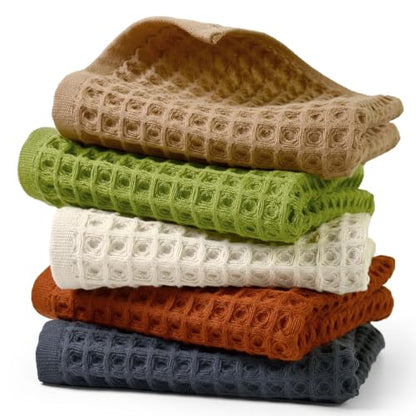 Waffle Hand Towel Set (5 Colors), Cotton Soft Lint-Free Quick Drying Towels | for Family, Bathroom, Gym, Spa, Kitchen, 13” x 29” - color: 5 Colors