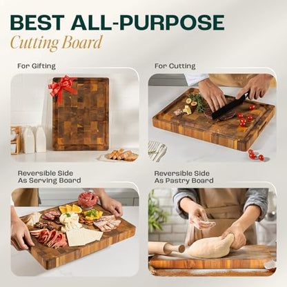 Yes4All Extra Large Acacia Cutting Board, End Grain Board, 24"x 18"x 1.5" - size: 24"L x 18"W, style: Acacia