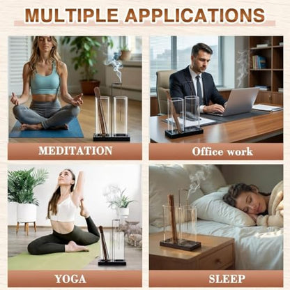 Zhehao 4 Pcs 2 in 1 Incense Holder for Sticks with Glass Ash Catcher Kit, Includes 1 Upside Down Anti-ash Flying Incense Burner 1 Ash Brush and 2 Mats for Meditation, Yoga, Spa, Home Decor