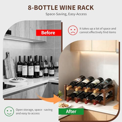 Wine Rack |Open & 2-Tier Bamboo Wine Holder| Freestanding Floor & Countertop Wine Display-Space-Saving Wooden Wine Storage Shelf for Kitchen, Cabinets,Bar & Dining Room(1, 2-Tiers)
