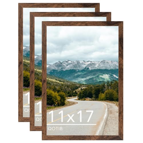11x17 Picture Frame Deep Brown for Wall Hanging, Wood 11 x 17 Frame Photo Frame for Wall Horizontally or Vertically, Deep Brown, 3 Pack - size: 11x17 inch