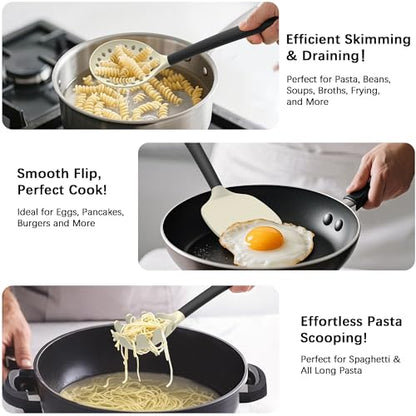 Coukre Silicone Kitchen Cooking Utensils Set, Heat Resistant, 14-Piece | Dishwasher-Safe, Food-Grade Silicone, BPA-Free, Spatulas, Spoons & Turner, Safe for Nonstick Cookware, Beige - color: Beige