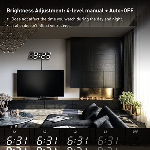 EDUP HOME® 3D LED Desk & Wall Clock with Remote Control, 9.7 Inch, Black | Digital Alarm Clock with Snooze, Temperature Display, Night Light and Auto/Manual Brightness Adjustment - color: Black Led Wall Clock 9.7"