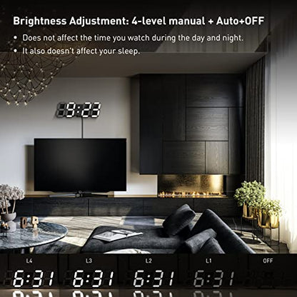 EDUP HOME® 3D LED Desk & Wall Clock with Remote Control, 9.7 Inch, Black | Digital Alarm Clock with Snooze, Temperature Display, Night Light and Auto/Manual Brightness Adjustment - color: Black Led Wall Clock 9.7"