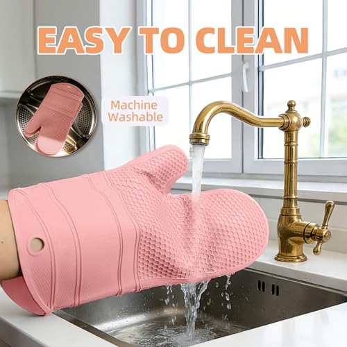 YUTAT Silicone Oven Mitts Kitchen Potholder Set - Perfect for Baking and Cooking,Pink,2 Pcs Set - color: Pink-honeycomb Surface, size: 13“L x 7"W-2 Piece