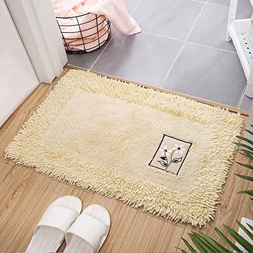 Chenille Bath Mat,Non Slip Comfortable Bathroom Carpet for Bathtub Shower Floor,Soft Shaggy Bathroom Rug Thick Absorbent Bath Rug Machine - color: Beige a, size: 50x80cm(20x31inch)