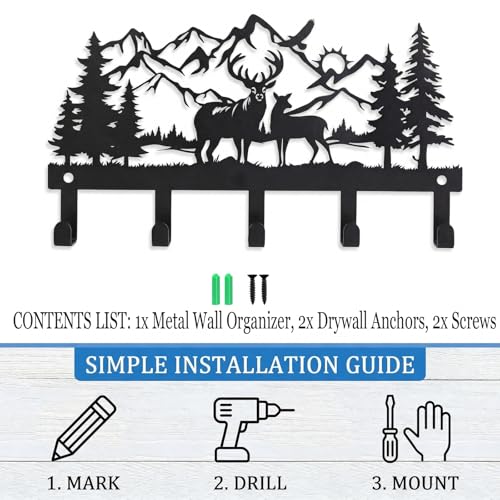 Deer Mountain Metal Key Holder Wall Mount Key Holder for Wall Rustic Cabin Decor Key Rack Hooks Hanger Woodland Wildlife Wall Art Entryway Organizer Housewarming Hunting Gifts - size: Small, style: Deer