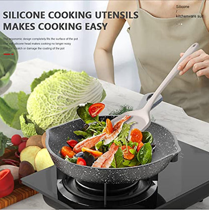 AOTHOD Silicone Cooking Utensils Set - 446°F Heat Resistant Kitchen Utensils,Turner Tongs,Spatula,Spoon,Brush,Whisk,Kitchen Utensil Gadgets Tools Set for Nonstick Cookware,Dishwasher Safe (BPA Free) - color: Khaki