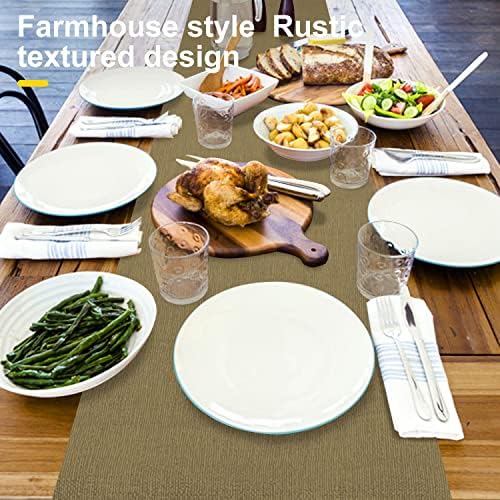 Wipeable Table Runner, Thick Farmhouse Dresser Runner, Rustic Indoor/Outdoor (72'', Camel Brown) - size: 72''(Fits Length 45''-57'' Table)