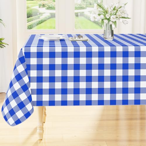Smiry Square Table Cloth, Waterproof Vinyl Tablecloth with Flannel Backing, Wipeable Buffalo Plaid Table Cover for Picnic, Indoor and Outdoor (Blue & White, 54"x54") - color: Blue & White, size: 54" x 54" (Square)