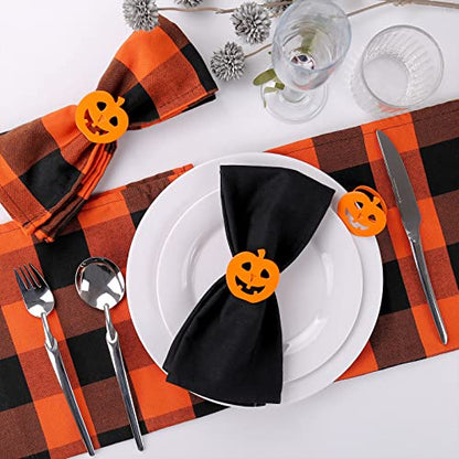 wonlex Halloween Pumpkin Napkin Rings Set of 12, Orange Napkin Ring for Table Setting, Harvest Festival, Halloween Decorations, Fall Serviette Buckles Decor (Halloween Pumpkin) - style: Halloween Pumpkin