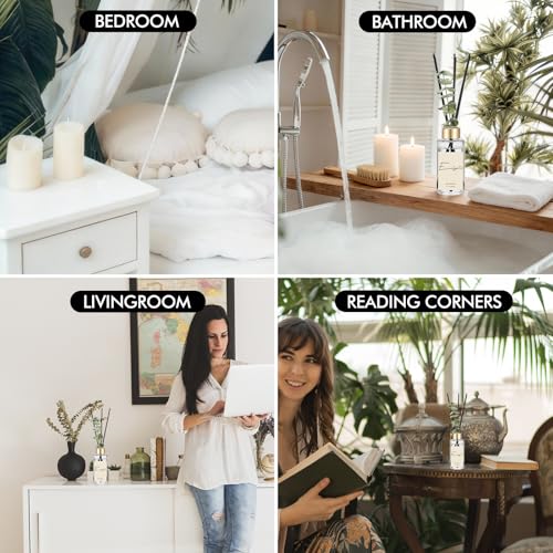 Reed Diffuser Set of 3, Eucalyptus, Linen, Ocean Oil Diffusers with Sticks | 1.7 fl oz Each, Total 5.1 oz, Long-Lasting Essential Oil Home Fragrance, Air Freshener for Bedroom, Bathroom Decor