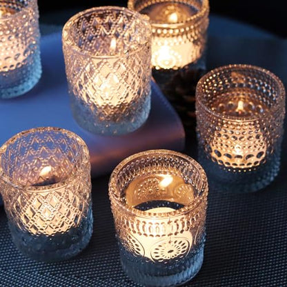 Clear Votive Candle Holders, 3 Patterns 24 pcs Glass Tealight Candle Holders for Christmas Wedding Table Centerpiece Birthday Party - color: Clear 3