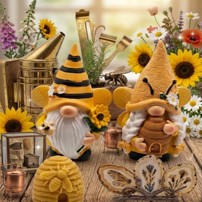 Cute 2 PCS Gnomes Statues Decor, Resin Figurines and Sculpture Décor, for Indoor Outdoor Yard Lawn Garden Home Patio Farmhouse Kitchen Table Decoration(bee Statue) - style: Bee-themed pair
