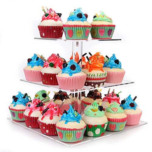 weddingwish 3 Tier Square Clear Acrylic Cupcake Stand, Clear Cupcake Display Stand Tower Tree, Tiered Cupcake Carrier Dessert Stands - color: Square, size: 3 Tier Square