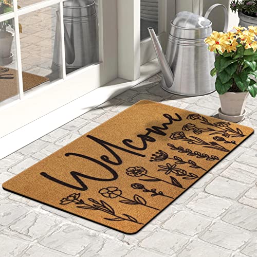 Wildflower Welcome Door Mat, Flower Coir Doormat Spring Boho Decor with Non-Slip Backing Indoor Outdoor Home Entrance Floor Funny Porch Rug Housewarming Gift 29.5×17 Inches - color: Wildflower Welcome