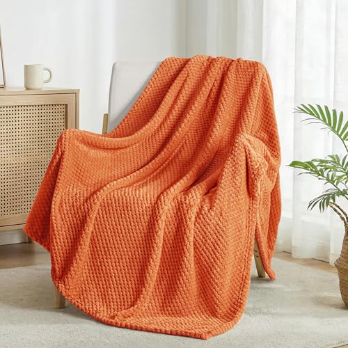 Exclusivo Mezcla Large Waffle Fleece Throw Blanket for Couch, Burnt Orange | Lightweight Soft Blanket for Sofa, Bed, Living Room, Plush Fluffy Throw for Home Decor, Travel, All Season, 50x70 Inches - color: Burnt Orange, size: 50x70 in