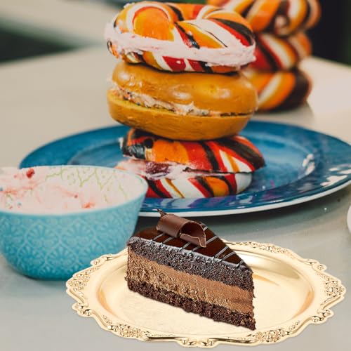 SEWACC Elegant Golden Serving Tray 7.87In Round Snack Serving Platter for Food Desserts Jewelry Display Trinket Dish for Entertaining - color: Golden