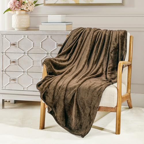 BOURINA Flannel Throw Blanket Fleece Throw Bed Blanket,Brown 108x90inch | This fleece throw blanket feel soft.Double-sided fluffy texture provides comfort for relaxing on the couch, bed, or sofa. - color: Brown, size: 108"x90"