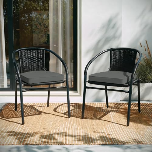 Basic Beyond Outdoor Cushions for Patio Furniture: Waterproof & UV Resistant Outdoor Chair Cushions Set of 4-19 x 19 x 3 Inch Thick Patio Chair Cushions with Adjustable Ties & Handle, Dark Grey - color: Dark Grey