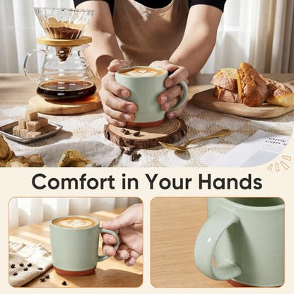E-far Ceramic Coffee Mug Set of 4, 12oz Stoneware Coffee Cup with Handle, Porcelain Tea Cups, Modern Farmhouse Latte Mug Gift Set for Women & Men, Microwave Safe, Speckled Green - color: Speckled Green