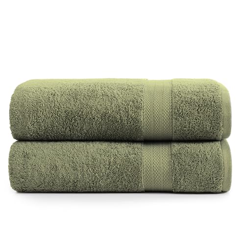 LANE LINEN Bath Sheet Set Soft Absorbent Quick Dry 100% Cotton - Oil Green | Towels Oversized Extra Large Bath - Fade-Resistant Color, Classic Terry Weave, Densely Woven, Coordinated Colors - color: 05: Oil Green, size: 2 Piece Bath Sheets