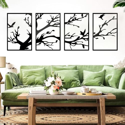cape leadwort 4 Pcs Large Tree of Life Metal Wall Decor, Black Tree Branch Metal Wall Art, Tree Sign Wall Hangings for Home Garden Office Living Room Indoor Outdoor(44" x 16.53") - color: Elegant