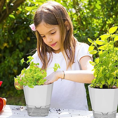 6 Pack Self Watering Plant Pot, 6.6/5 Inch Plastic Self Watering Pots for Indoor Outdoor Plants African Violet Pots Easy Plant Self Watering Pot with Wick Rope for Plants Flowers