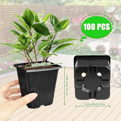 Anyumocz 100Pcs Square Plant Nursery Pots,3.5 Inch Plastic Pots with Drainage Holes,Reusable Seed Starter Pots for Flowers,Vegetables,Garden Planting,Transplanting,Succulents,Cuttings(Black) - color: 100pcs Black