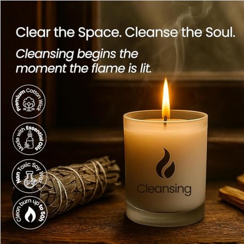Natur IX Cleansing Scented Candles for Home | Sage & Palo Santo | Natural Non Toxic Soy Candles with Essential Oils | 50 H Long Burning | (Cleansing | Palo Santo & Sage)