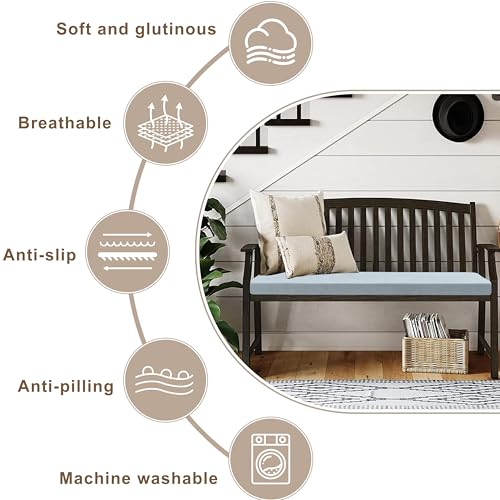 Bay Window Cushion, Bench Cushions Chenille Fabric for Indoor Furniture, Mudroom, Reading Nook, Kitchen Dining Room, Piano Bench, Breakfast Nook, 75D High-Resilience Foam, Non Slip Bottom - color: [Herringbone Weave] Dusty Blue
