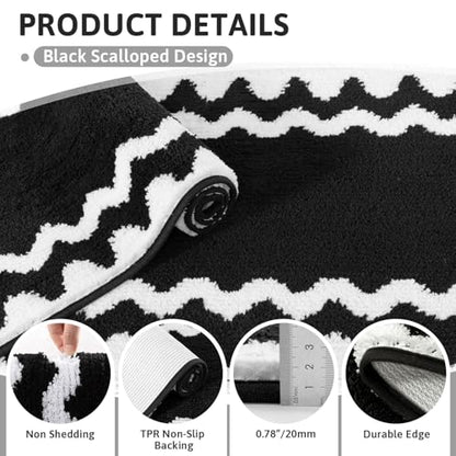 Findosom Bathroom Rugs Sets 5 Piece, Absorbent Soft Non-Slip Bath Rug Set | Washable Microfiber Shaggy Bath Mat Set with Bathroom Runner Rug, U-Shaped Toilet Rugs, Shower Rug & Toilet Lid Cover, Black - color: Black & White, size: 18"x26"+20"x32"+20"x48"+