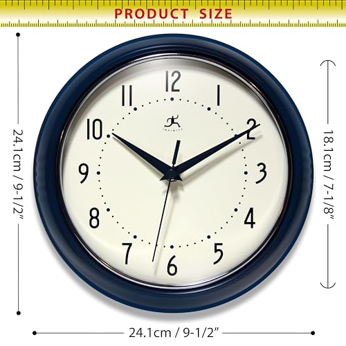 Infinity Instruments Retro 9.5 Inch Round Indoor Wall Clock, Navy Blue - color: Navy Blue, size: 9.5 Inch