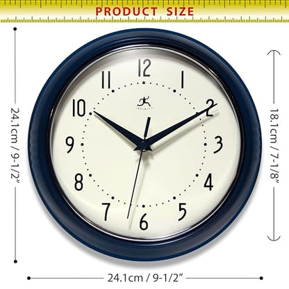 Infinity Instruments Retro 9.5 Inch Round Indoor Wall Clock, Navy Blue - color: Navy Blue, size: 9.5 Inch