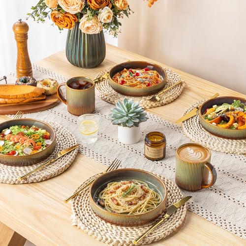 7.5" Ceramic Pasta Bowls Set of 4, Salad Bowls | Versatile Serving Bowls for Pasta, Salad, Fruit & Noodles, Housewarming & Wedding Gift, Sage Umber - color: Sage Umber, size: 7.5 Inch