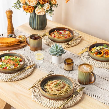 7.5" Ceramic Pasta Bowls Set of 4, Salad Bowls | Versatile Serving Bowls for Pasta, Salad, Fruit & Noodles, Housewarming & Wedding Gift, Sage Umber - color: Sage Umber, size: 7.5 Inch