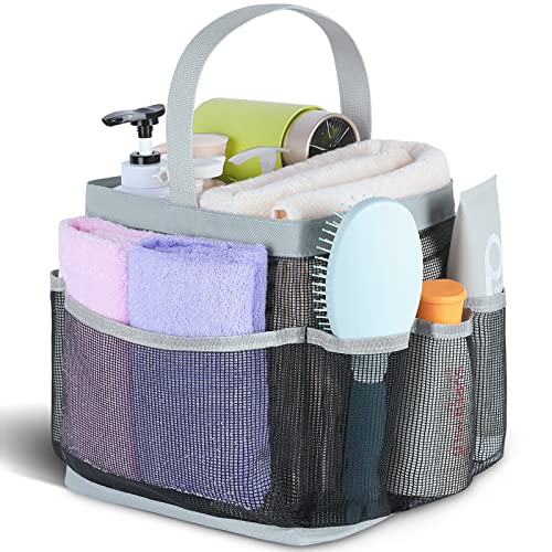 EUDELE Mesh Shower Caddy Portable for College Dorm Room Essentials, Shower Caddy Dorm with 9-Pocket Large Capacity for Beach, Swimming, Gym, Camping, Travel essentials - color: Black-Grey