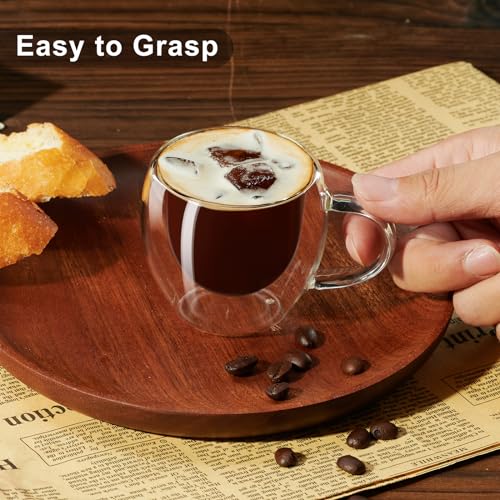 PARACITY Double Wall Glass Espresso Cups, 2.7 oz Expresso Shots, Set of 2 | Transparent borosilicate cups with handles are great espresso accessories for espresso, cappuccino, latte and cold drinks. - size: 2.7 Ounces