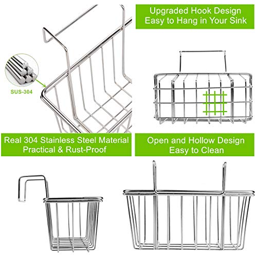 Stainless Steel Sponge Holder for Kitchen Sink | Rust Resistant, Quick Drying, Holds Sponges & Brushes, Stable Over Divider, Space Saving, Large Capacity