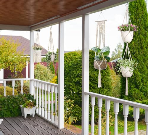 Mkono Macrame Plant Hanger 5 Pack Indoor Hanging Planters Basket with Hooks | 35"-61" Length Different Tiers & Sizes, Handcrafted Decorative Hanging Flower Pots Holder Stand, Boho Home Decor & Aesthetics