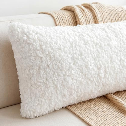 Frienda 14x36 Boucle Lumbar Pillow Cover Cream White Faux Wool Decorative Pillow Cover with Hidden Zipper Soft Textured Long Lumbar Pillowcase for Couch Sofa Bed Modern Home Decor