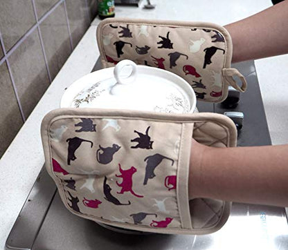 Pot Holders Set of 2,Non Slip Clear Silicone Printed Potholdes | Resistant 480 ℉,Comfortable Cotton Lining Kitchen Women Men Cooking Baking Microwave (Cat, Khaki Potholders) - color: Cat, Khaki Potholders