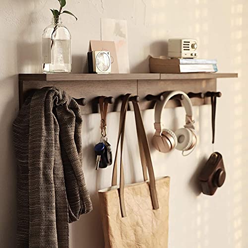Entryway Coat Rack Hooks with Shelf, Sturdy Wooden Floating WallOrganizer Shelf with 4 Hooks siutable for Entrance, Mudroom, Kitchen, Bathroom,.etc(2pc-Walnut Finish) - color: Walnut 2PC
