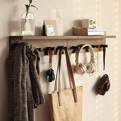 Entryway Coat Rack Hooks with Shelf, Sturdy Wooden Floating WallOrganizer Shelf with 4 Hooks siutable for Entrance, Mudroom, Kitchen, Bathroom,.etc(2pc-Walnut Finish) - color: Walnut 2PC