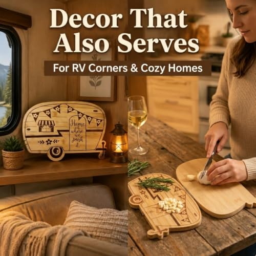 Foldable RV Charcuterie Board Set - Bamboo Cutting Board & Serving Tray | House Warming Gifts New Home, Happy Camper Decor - Birthday, Wedding, Bridal Shower Gifts for Women & Couples