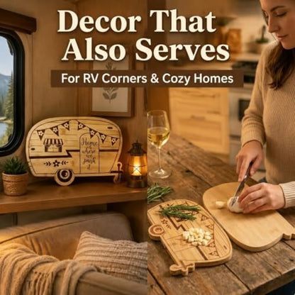 Foldable RV Charcuterie Board Set - Bamboo Cutting Board & Serving Tray | House Warming Gifts New Home, Happy Camper Decor - Birthday, Wedding, Bridal Shower Gifts for Women & Couples