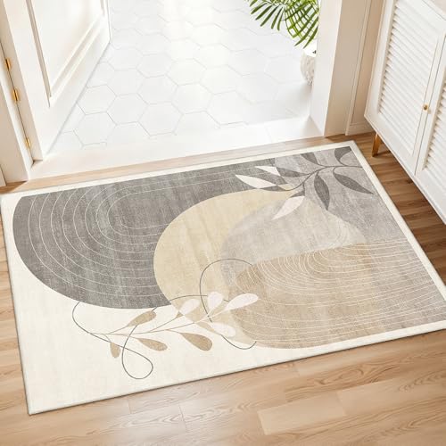 2x3 Washable Rug Small Area Rugs Non Slip Mid Century Modern | Throw Carpet for Bathroom Entryway Kitchen Bedroom Floor Indoor Boho Abstract Retro Geometric Neutral Beige - color: Beige（modern）, size: 2' x 3' (Rectangular)
