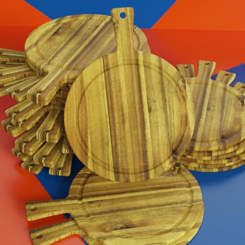30 Pack Bulk Round Acacia Wood Cutting Boards with Handles, 15.7 Inch - size: 30Pcs