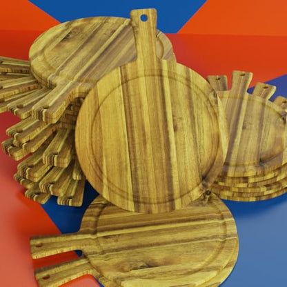 30 Pack Bulk Round Acacia Wood Cutting Boards with Handles, 15.7 Inch - size: 30Pcs